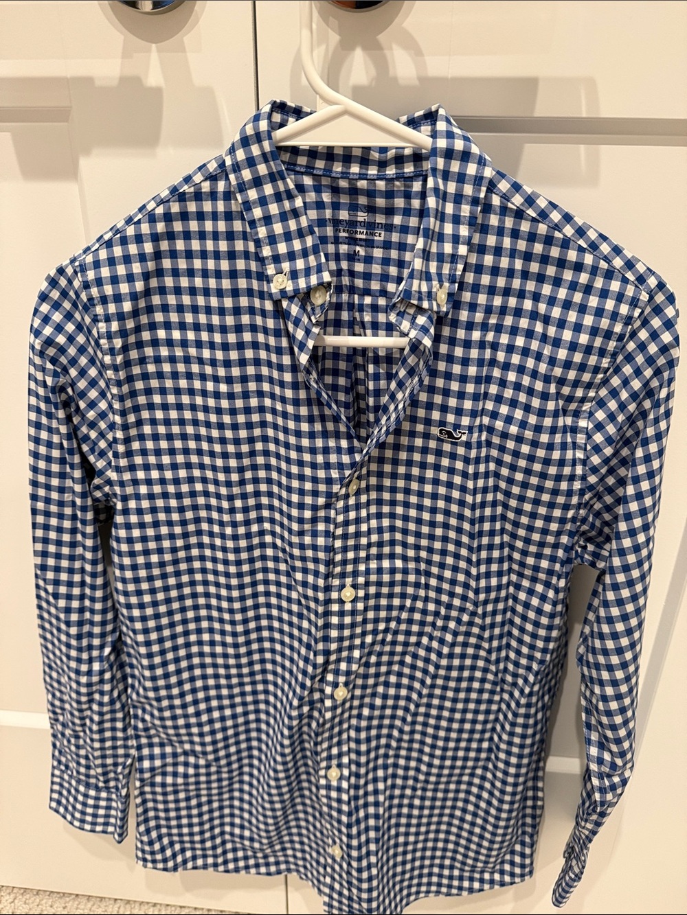 Vineyard Vines Navy Blue and White Gingham Button-Down Shirt